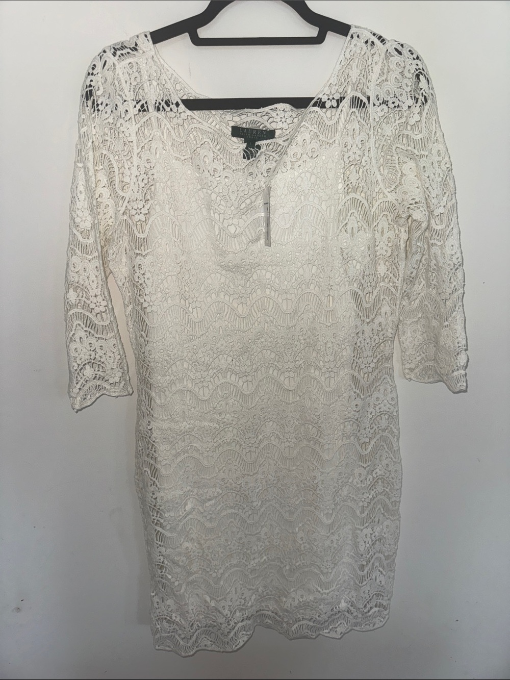 Ralph Lauren Lace Overlay White Women’s Dress - Elegant Crochet Design